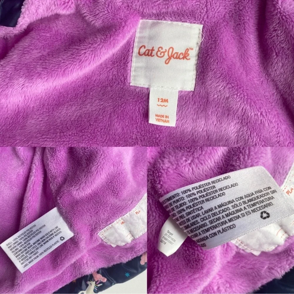 Cat & Jack Blue Unicorn Infant/Baby Girl's Midweight Puffer Hooded Jacket
